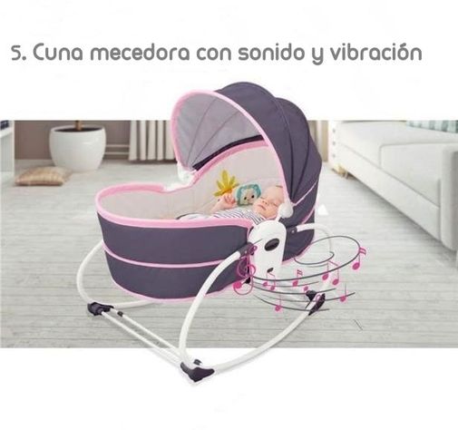 Cuna Moisés 5 En 1 Con Vibración Mosquitero Lubabycas Rosada-3