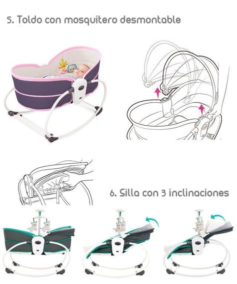 Cuna Moisés 5 En 1 Con Vibración Mosquitero Lubabycas Rosada-5
