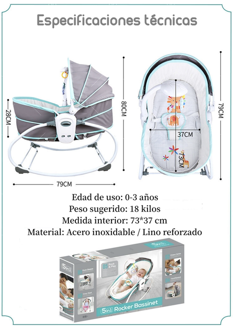 Cuna Moisés 5 En 1 Con Vibración Mosquitero Lubabycas Rosada-7