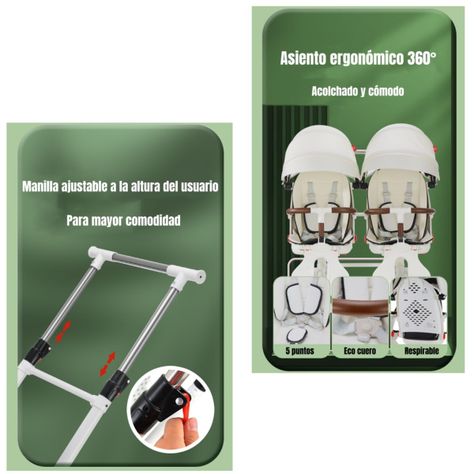 Coche Doble con Mesita de Comer Reclinable Gris LuBabycas-3