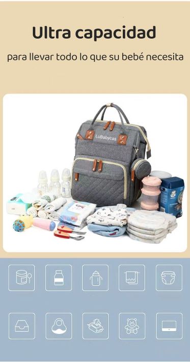 Mochila Maternal Lubabycas Impermeable Con Accesorios Rosada-1