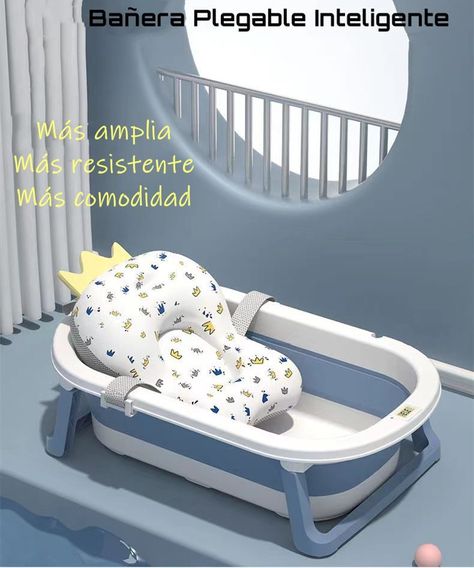 Bañera Plegable Con Termómetro, Cojin Y Más Accesorios Azul-1