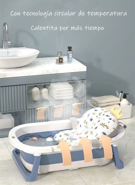 Bañera Plegable Con Termómetro, Cojin Y Más Accesorios Azul-2