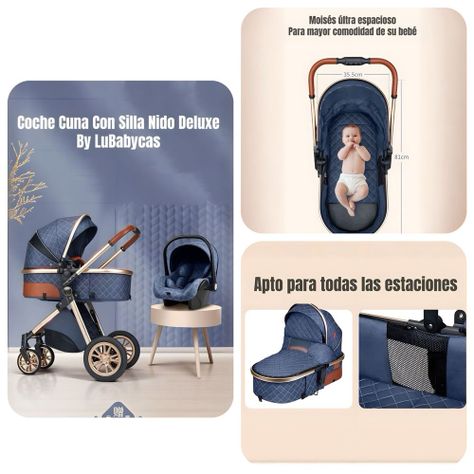 Coche Deluxe Con Silla Nido Y Accesorios Gris Lubabycas-2