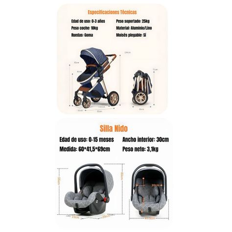 Coche Deluxe Con Silla Nido Y Accesorios Gris Lubabycas-7