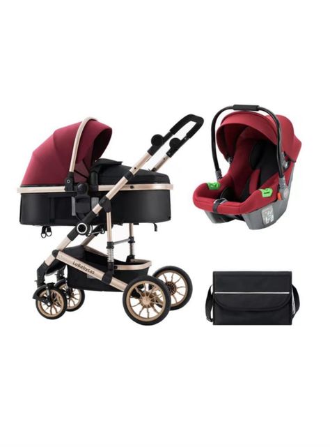Coche Cuna Con Silla Nido y Accesorios LuBabycas Burdeos-0