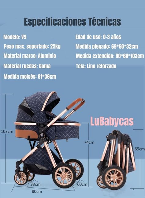 Coche Cuna Con Cubre Pies Apego Panorámico LuBabycas Azul-7