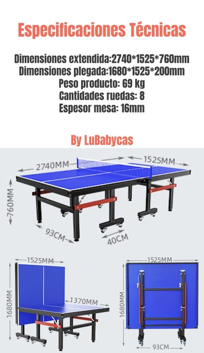 Mesa De Ping Pong Profesional Plegable Accesorios LuBabycas-7