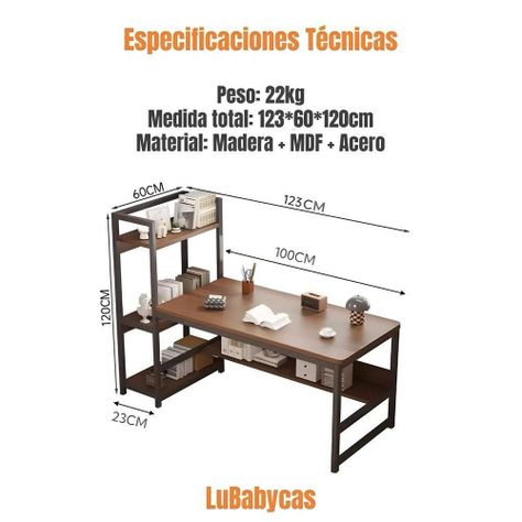 Escritorio 123cm Con Estanteria Y Repisa Earth LuBabycas-6