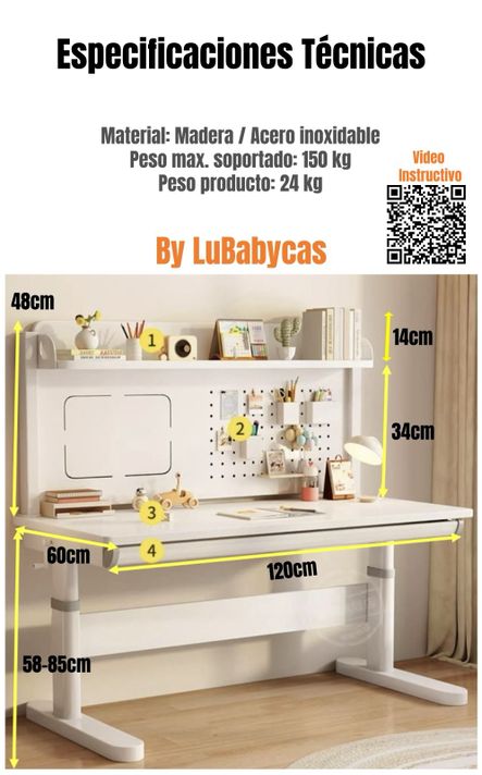 Escritorio Infantil Con Estante Organizador 120cm LuBabycas-7