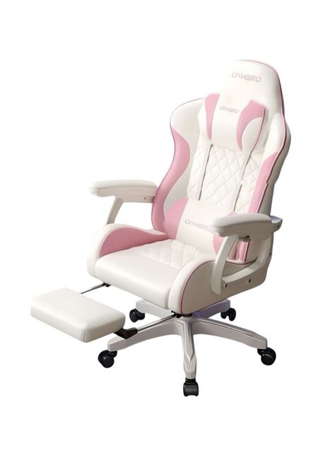 Silla Gamer Ergonómica Reclinable Con Reposapies Rosada-0
