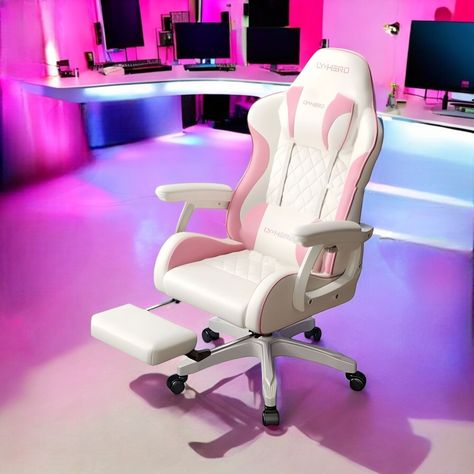 Silla Gamer Ergonómica Reclinable Con Reposapies Rosada-1