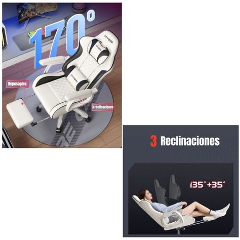 Silla Gamer Ergonómica Reclinable Con Reposapies Rosada-4