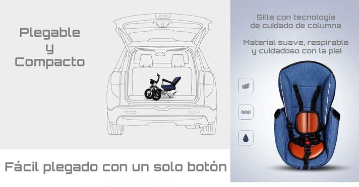 Triciclo Reversible Y Plegable Con Accesorios Gris Lubabycas-3