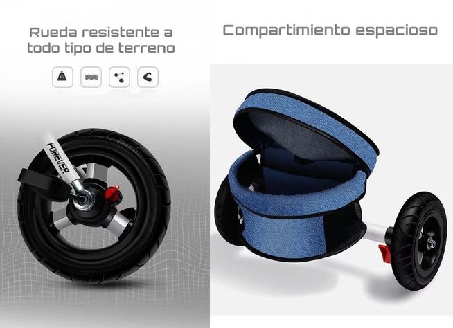 Triciclo Reversible Y Plegable Con Accesorios Gris Lubabycas-5