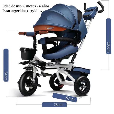 Triciclo Reversible Y Plegable Con Accesorios Gris Lubabycas-7