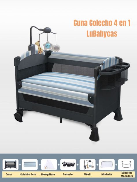 Cuna Colecho Corral Mecedora 4 En 1 Lubabycas Azul-1