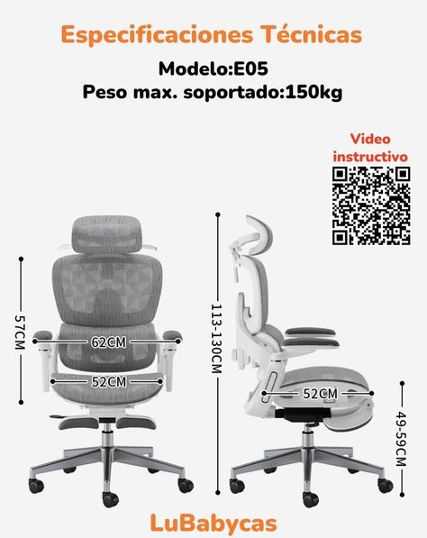 Silla De Escritorio Últra Premium E05 Gris LuBabycas-7