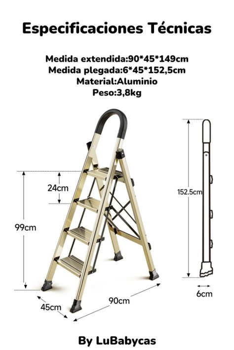 Escalera De Aluminio Dorada 4 Escalones By LuBabycas-7