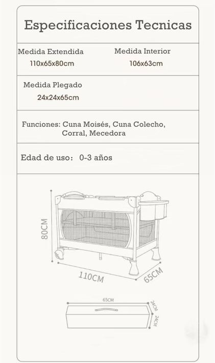 Cuna Colecho Corral Mecedora 4 En 1 Lubabycas Blanco-7