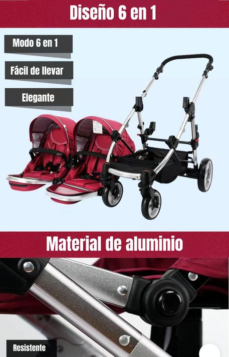 Coche Doble Duo Reclinable 6 Modos En 1 LuBabycas Gris-1