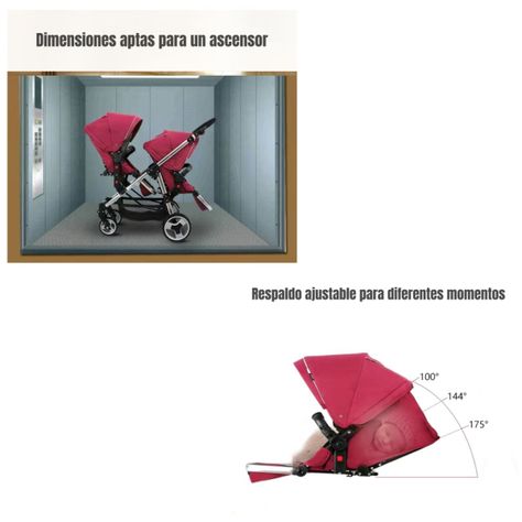 Coche Doble Duo Reclinable 6 Modos En 1 LuBabycas Gris-4