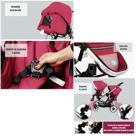 Coche Doble Duo Reclinable 6 Modos En 1 LuBabycas Gris-6