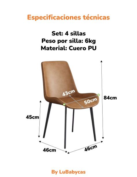 Set 4 Sillas De Comedor Cuero PU Estilo Italiano LuBabycas-7