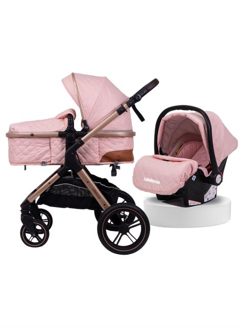 Coche Travel System Con Accesorios LuBabycas X1 Rosado-0