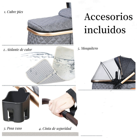 Coche Travel System Con Accesorios LuBabycas X1 Rosado-1