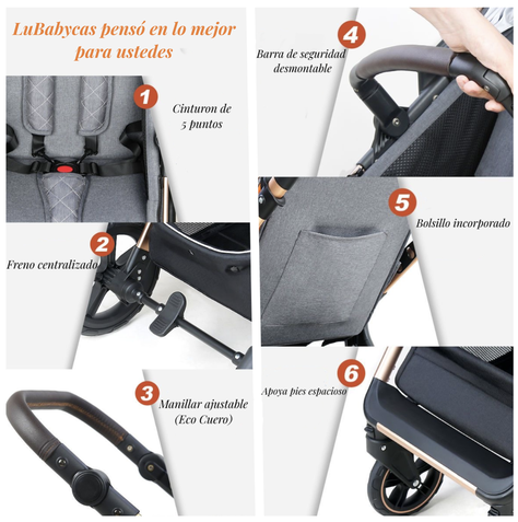 Coche Travel System Con Accesorios LuBabycas X1 Rosado-5