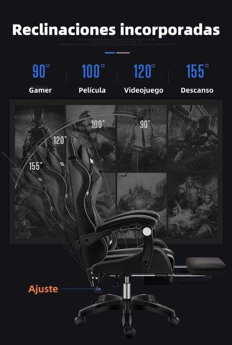 Silla Gamer Reclinable Con Reposa Pies Negra LuBabycas-1