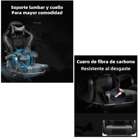 Silla Gamer Reclinable Con Reposa Pies Negra LuBabycas-2