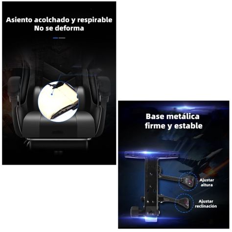 Silla Gamer Reclinable Con Reposa Pies Negra LuBabycas-4
