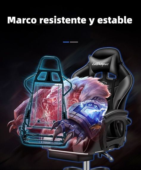 Silla Gamer Reclinable Con Reposa Pies Negra LuBabycas-6