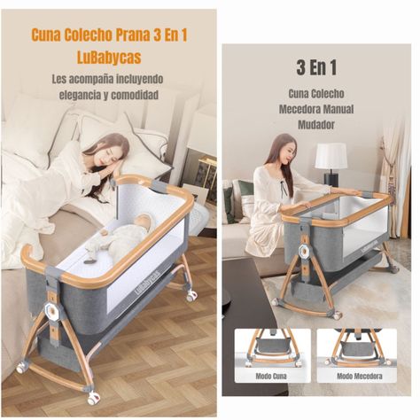 Cuna Colecho Mecedora 3 En 1 LuBabycas Gris-2