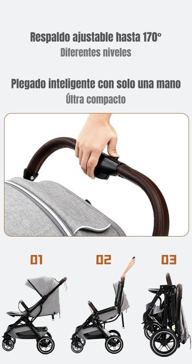 Coche de Paseo Con Cubre Pies LuBabycas Gris-3