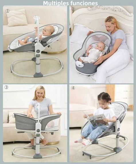 Cuna Moisés Y Columpio Con Vibración 2 En 1 Lubabycas Gris-2