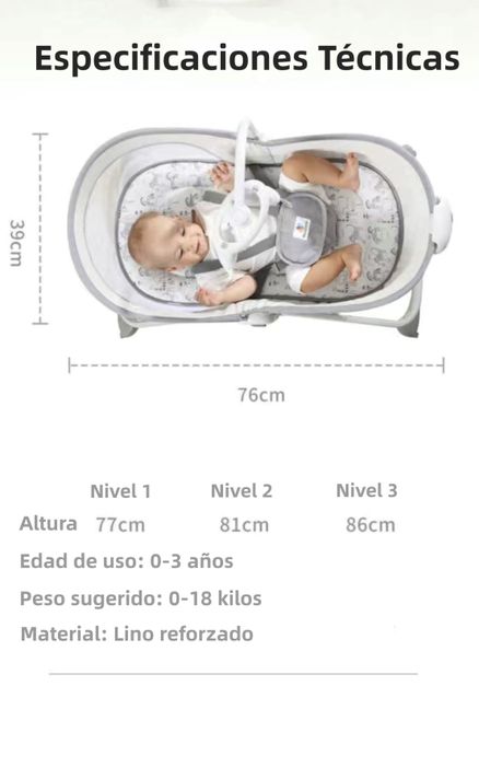 Cuna Moisés Y Columpio Con Vibración 2 En 1 Lubabycas Gris-7