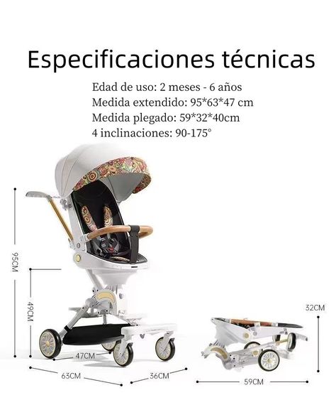 Coche De Paseo 360° 3 En 1 Reclinable Lubabycas Blanco-7