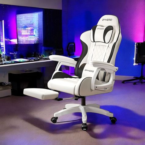 Silla Gamer Ergonómica Reclinable Con Reposapies Blanca-1