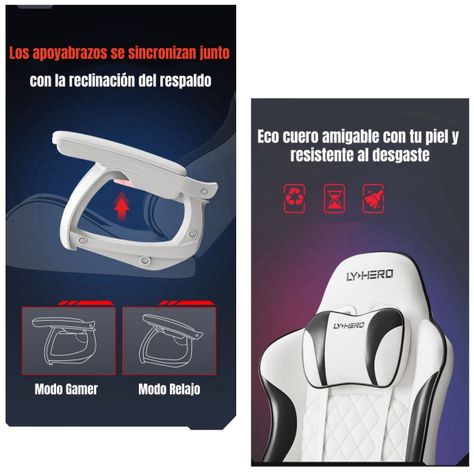 Silla Gamer Ergonómica Reclinable Con Reposapies Blanca-5