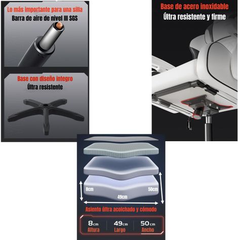 Silla Gamer Ergonómica Reclinable Con Reposapies Blanca-6