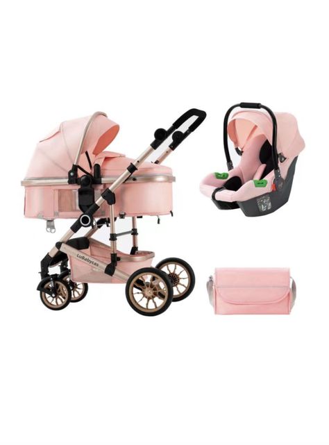 Coche Cuna Con Silla Nido y Accesorios LuBabycas Rosado-0