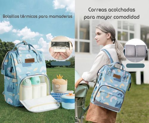 Mochila Maternal Impermeable Con Usb Lubabycas Rosada-4