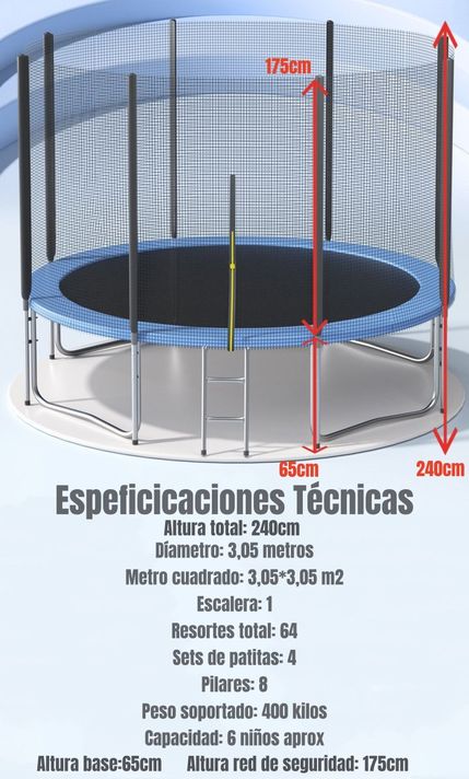 Cama Elástica 305cm Últra Resistente Con Escalera LuBabycas-6