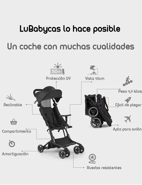 Coche De Paseo Premium Últra Compacto Lubabycas Negro-3