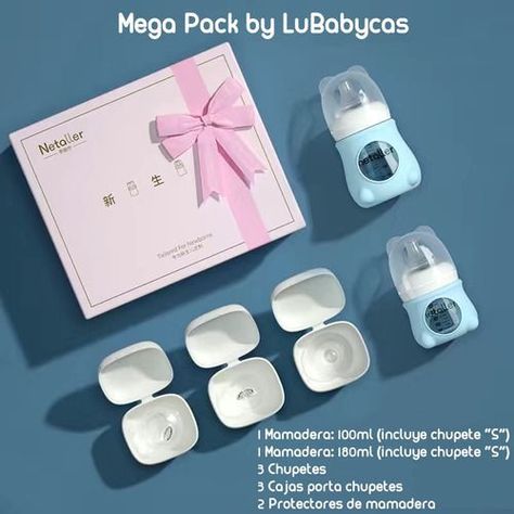 Set 2 Mamaderas Con Protectores 3 Chupetes Caja Lubabycas-1