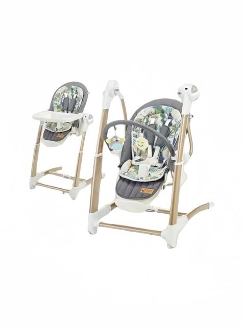 Silla De Comer Y Columpio Mecedor Lujoso Lubabycas Gris-0