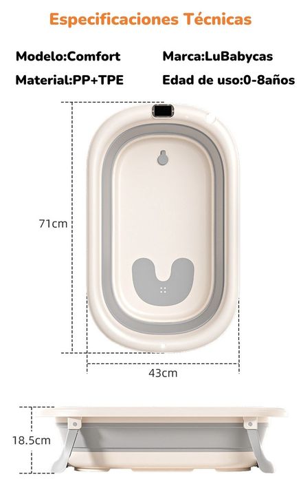 Bañera Con Respaldo De Ducha Comfort Gris LuBabycas-7